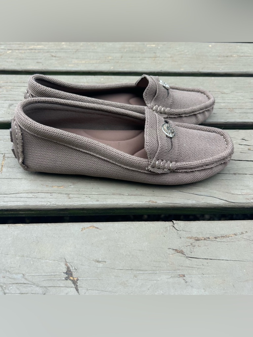 Anne Klein iFlex Skylar Knit Loafer Driving Moccasin in Beige | Size 8 NEW
